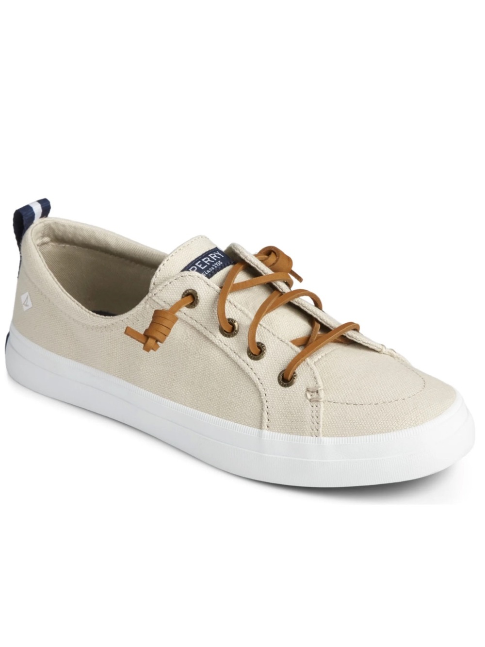 Sperry Crest Vibe Linen Oat Beige Sneakers Leather Laces